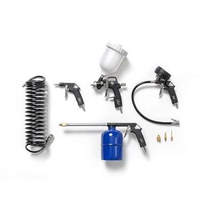 Imagen de Kit de accesorios FIAC 8 piezas para compresor, que incluye pistola inflado, 3 boquillas adaptadoras y manguera, soplado, lavado, pintura