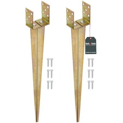 Imagen de KOTARBAU® Juego de 2 soportes para postes en U, 0 125 mm, ancho ajustable clavar, acero galvanizado, anclajes suelo madera, anclaje suelo,