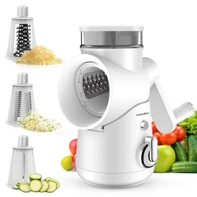 Imagen de KitchenBoss Ralladores de Cocina,Rallador Queso:Cortador Verduras 3 en 1 con mango y Cuchillas,para cortar muchas Frutas Verduras,Blanco