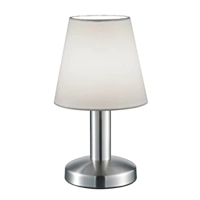 Imagen de Trio Leuchten Mats II 599700101 Lámpara de mesa (metal, níquel mate, pantalla tela blanca, no incluye 1 bombilla E14, encendido/apagado táctil)