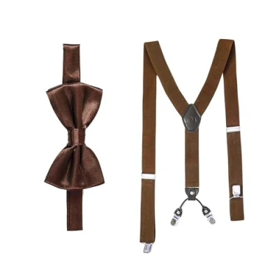 Imagen de Massi Morino Juego de tirantes con pajarita para hombre y mujer, elásticos en forma Y, clips extra fuertes, 3,5 cm ancho, longitud ajustable, cierre preatado traje, marrón,