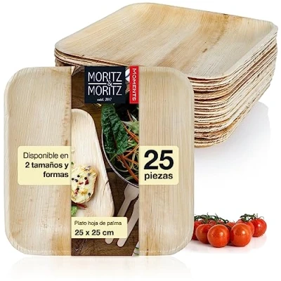Imagen de Moritz &amp; vajilla de hoja palma cuadrada 25 piezas platos desechables elegantes aprox. 25,5 x cm ecologica alternativa a o bambú