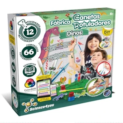 Imagen de Science4you Fábrica de Rotuladores Dinosaurios Taller Los Bolígrafos Niños, 65+ Contenidos y Tatuajes Temporales Dinosaurios, Juguetes para Niños 6+ años, Haz Lavables