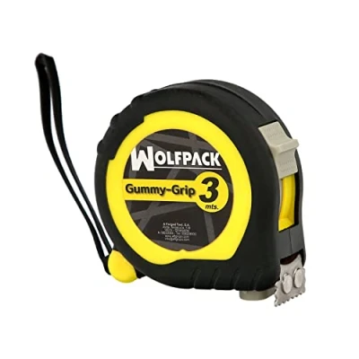 Imagen de WOLFPACK LINEA PROFESIONAL Flexometro Gummy Grip Con Doble Freno Longitud 3 Metros Ancho 16 mm. Magnetico.Metro Medición, Metro Magnetico, Hogar, Bricolaje