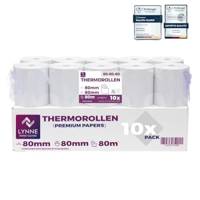 Imagen de papel térmico 80x80 Rollo para impresora termica Rollos de tickets 80mm 80x80x12 caja registradora negocio y bar (10 ud.)