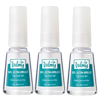 Imagen de Valmy, Pack con Tres Gel Top Coat Ultra Brillo, Esmalte Tratamiento de Efecto Cristal para Uñas (14 ml Cada Unidad)