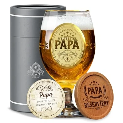 Imagen de CROWNLY CRYSTAL® Regalo Padre Regalos Originales Para Hombres Hombre Navidad Personalizados Copas De Cerveza Papa Un Cumpleaños