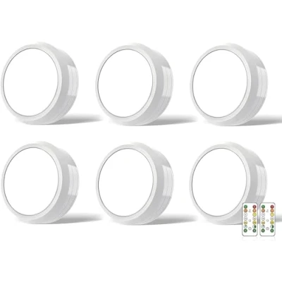 Imagen de MOUJUCHI Luz Led Armario, 6 Pcs Luces Lamparas a Pilas con Control Remoto para Armarios, Pasillo, Escalera, Sótano, Garaje (Blanco)