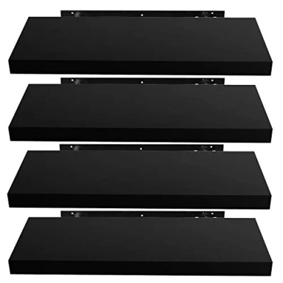 Imagen de EUGAD Estantería Pared Madera Negro Estante Flotante Juego de 4 para Colgar Libro CD en Cocina Salon Dormitorio 60cm 0050QJ