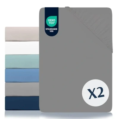 Imagen de Dreamzie Juego de 2 Sabanas 90x190/200 Ajustables Microfibra Ultra Suave Oeko Tex Certificado Bajeras Infantil Gris Carbón