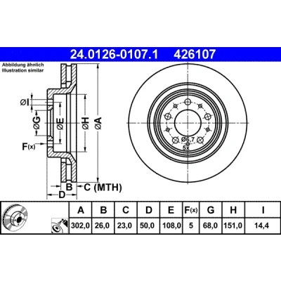 Imagen de ATE 24.0126 0107.1 Disco de freno 302,0 26,0 5 108,0 ventilado revestido altamente carbonizado VOLVO: C70 I Cabrio, S70, Coupé