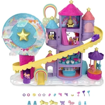 Imagen de Polly Pocket Parque temático arcoiris Set de juego con muñeca, mascota y accesorios, juguete +4 años (Mattel HBT13)