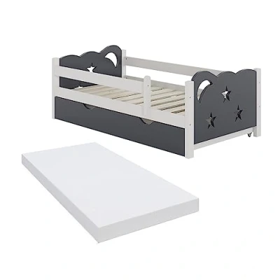 Imagen de VitaliSpa Cama Infantil Jessica, Gris/Blanco, 70x140 cm con cajón, sin colchón