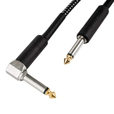 Imagen de CASCHA cable de guitarra 6,3 mm, longitud 3 m, instrumento profesional, conector a jack, amplificador eléctrica (recto en ángulo), color negro
