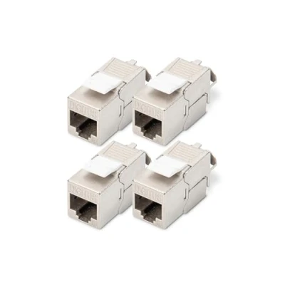 Imagen de DIGITUS Módulo Keystone Cat 6A blindado 4 unidades Conector RJ45 500 MHz 10GBase T AWG 26 22 Diseñable Con brida para cables Montaje sin herramientas