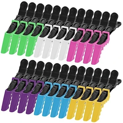 Imagen de 24 Piezas Alligator Clip Hebillas de Pelo Profesional Peluqueria,Pinzas Antideslizantes Estilismo Cabello para Marcar,Peinar,Planchar el (Color)
