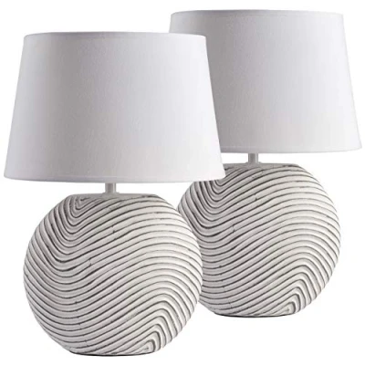 Imagen de BRUBAKER Juego de 2 lámparas mesa o mesilla noche, color blanco, pie cerámica en acabado mate bicolor, 38 cm altura, blanco/gris