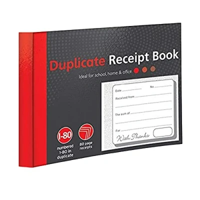 Imagen de Libro de recibos duplicados numerados 1 a 80 páginas, tamaño medio para negocios, hogar, oficina, tienda y almacén (1)