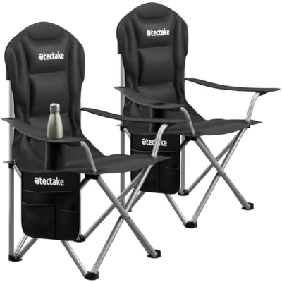 Imagen de tectake® Silla de Camping Plegable, Acolchada y con Portavasos, Plegable Bolsillo Lateral Bolsa Transporte, Tejido Impermeable, Exterior Acampada, Playa, Jardín, Picnic 2 sillas