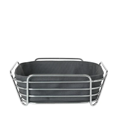 Imagen de blomus DELARA panera L de acero cromado, imán, bolsa tela algodón, diseño moderno y moderno, versátil, aspecto exclusivo (H/A/P 9,5 x 25 cm, 63763)