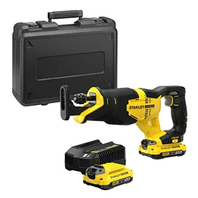 Imagen de STANLEY FATMAX Sierra sable sin escobillas V20 Litio 18V, batería 2.0Ah, 2 velocidades variables, luz LED, incluye: maletín, cargador y baterías, SFMCS310D2K QW