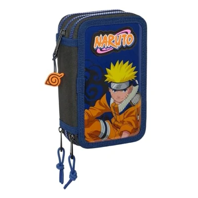 Imagen de NARUTO NINJA Estuche Escolar con 36 Útiles Incluidos, Infantil, Niño, Ideal para Niños de 5 a 14 Años, Cómodo y Versátil, Calidad Resistencia, 12.5x5.5x19.5 cm, Color Negro/azul