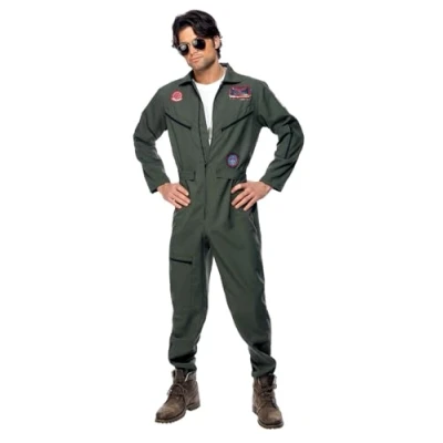 Imagen de Smiffys Disfraz de Top Gun, Verde, con mono, placas identificación y gafas