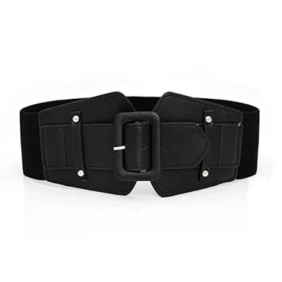 Imagen de AABDTYYD Cinturones Anchos Mujer,Cinturon Ancho Elastico de Mujer, Elásticos con Hebilla Metal Mujer para Vestidos(Negro)