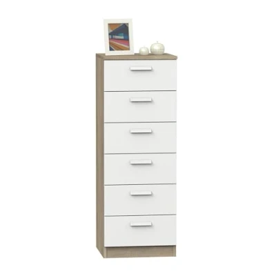 Imagen de MUEBLES PITARCH Sinfonier Cómoda 6 Cajones guías metálicas, Cajonera Dormitorios, Blanco y Roble Cambrian, 110x40x40cm (Alto x Ancho Fondo) con Tirador, Colección Tibet
