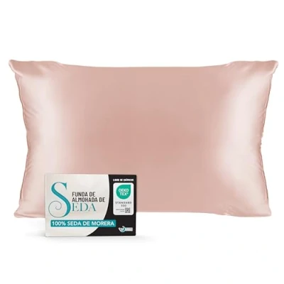 Imagen de Funda de Almohada Seda 50x70 cm 100% Natural 19 Momme con Beneficios para el Pelo y la Piel Antiarrugas &amp; Antiacaros Rosa Claro