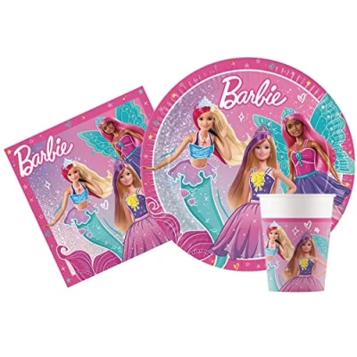 Imagen de Ciao Kit Mesa Fiesta Party Barbie Fantasy para 8 personas (36 piezas: platos de papel Ø23cm, vasos 200ml, 20 servilletas 33x33cm)