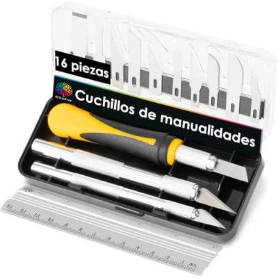 Imagen de OfficeTree Cutter Manualidades Set 16 Piezas Bisturi para Escalpelo Profesional por 3 Precision Diferentes y 13 Cuchilla