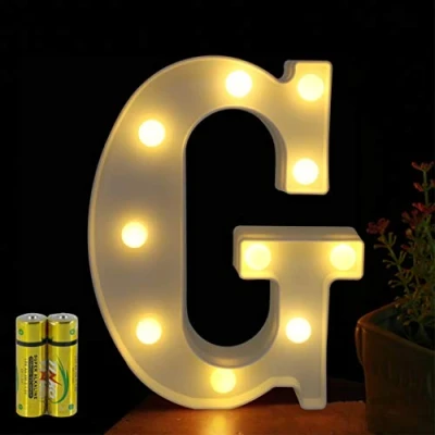 Imagen de HONPHIER® Letras luminosas alfabeto luminoso lámpara LED letra, luces de decoración, operador a pilas para recepciones, fiestas, bodas, casa, bar, decoración (G)