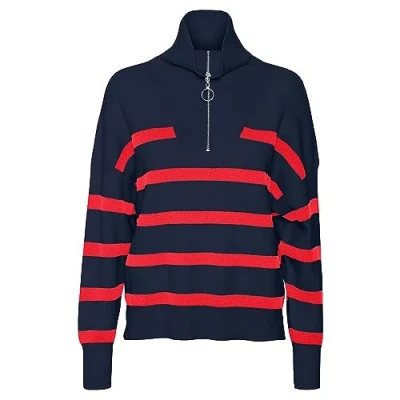 Imagen de Vero Moda Vmsaba Stripe LS Blusa de Cuello Alto Ga Noos Suéter, Blazer Azul Marino/Rayas: agridulce, S para Mujer