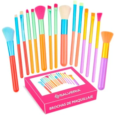 Imagen de Brochas de maquillaje profesional set 15 piezas cerdas sinteticas calidad corrector brocha para sombra ojos colorete pinceles
