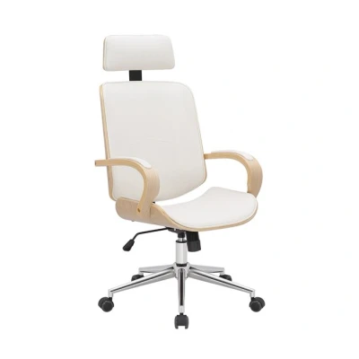 Imagen de CLP Silla De Oficina Dayton con Estructura Madera &amp; Tapizado En Cuero PU I Ejecutiva Base Meta, Color:Natural/Blanco