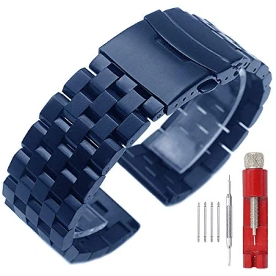 Imagen de Kai Tian Matte 5 Filas Correa reloj de acero inoxidable azul 20mm Doble cerradura Banda repuesto metal para hombres Mujeres