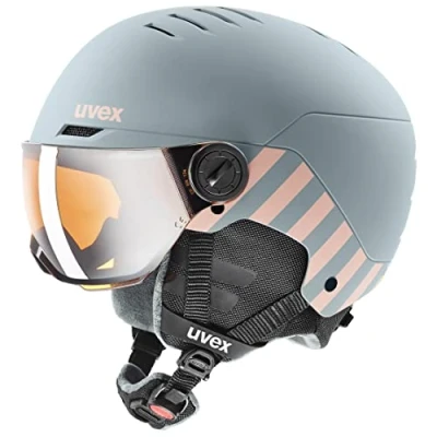Imagen de uvex rocket jr visor, casco de esquí infantil robusto, con visera, ajuste talla individualizado, rhino, blush matt, 51 55 cm