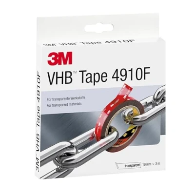 Imagen de 3M VHB Cinta Adhesiva 4910F diseño transparente que permite unir material y conseguir una línea de unión prácticamente invisible 19 mm X 3 m, transparente, espesor: 1.0mm (1 unidad)