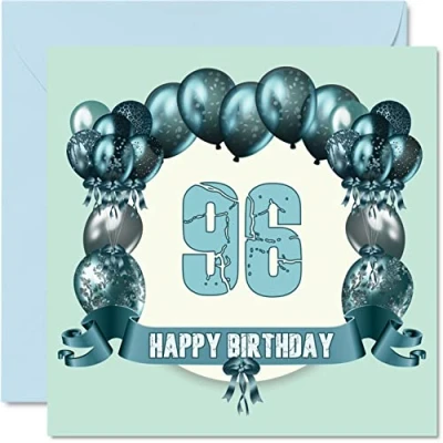Imagen de Divertidas tarjetas de cumpleaños 96 para hombres, globos cumpleaños, tarjeta feliz bisabuelo, papá, abuela, mamá, niñera, gran abuelo,