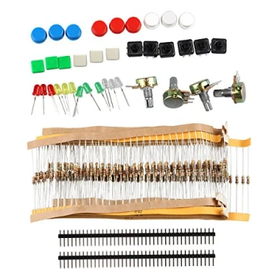 Imagen de HALJIA Kit de componentes electrónicos con interruptores, potenciómetro, LED y resistencias Compatible Arduino