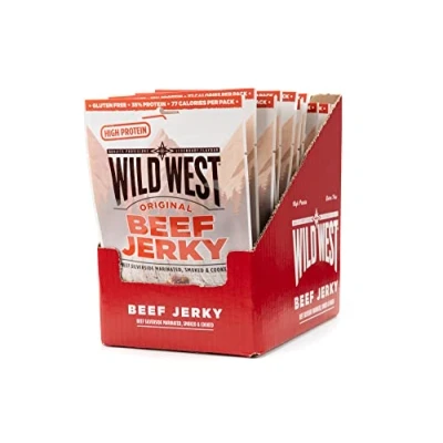 Imagen de Wild West Beef Jerky, 16 x 60 g Original, carne seca altamente proteica, snack proteico cecina de vaca
