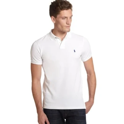 Imagen de Ralph Lauren Polo de piqué Custom Slim Fit (IT, Texto, XL, Regular, Blanco), Color blanco.