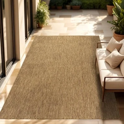 Imagen de Paco Home Alfombra Exterior Interior Balcón Terraza Cocina Monocolor Jaspeado, tamaño:160x220 cm, Color:Café