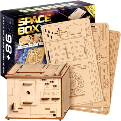 Imagen de ESC WELT Juego de Rompecabezas 3D Space Box Caja Madera 3 en 1 Acertijos Puzle para Niños y Adultos adivinanzas Pascua Mental Escape Room