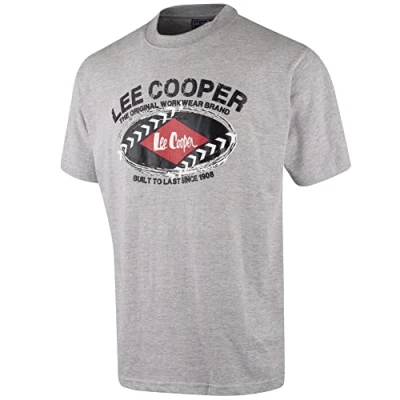 Imagen de Lee Cooper Workwear Camiseta de trabajo estampada para hombre manga corta con cuello redondo, Gris jaspeado, XXL