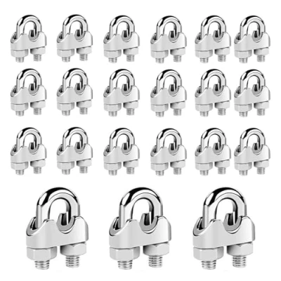 Imagen de Dfuqanb 20 Piezas Abrazaderas de Cuerda Cable, M3 Clip Alambre Inoxidable, 304 Perno En U Sujetacables acero Wire Rope Clips, para cables metálicos Ø 3mm