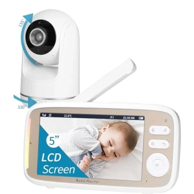 Imagen de Zawaer Camara Vigilancia Bebe 5&quot; HD 720P,Bebé Monitor Cámara Bebe,Camara Para Bebes,Vigilabebes Con Camara, Visión Nocturna, Vox, 3X Zoom,Comunicación Bidireccional, Sensor De Temperatura, Recargable.