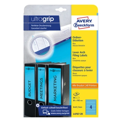 Imagen de Avery Border Binder Labels, Blue 192 x 61mm (20) Etiquetas de impresora (Blue (20), 20 hojas, 61mm)