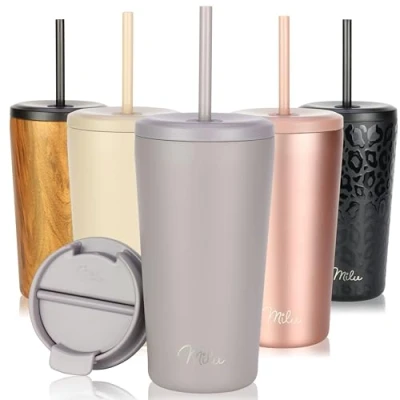 Imagen de Milu Termo Cafe 300ml, 400ml, 500ml Vaso Termico Antigoteo, Taza Termica acero inox sin BPA, Insulated Mug para llevar (Taupe Grey, 500ml)